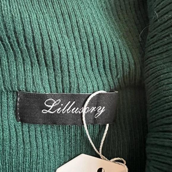 LILLUSORY Womens Rib Knit Sweaters One Shoulder Pullover Top Sweater Green Sz S - Picture 8 of 9